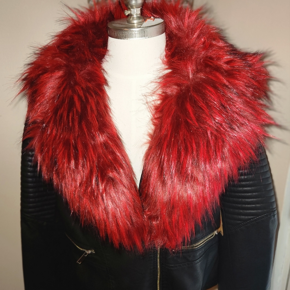 Vegan leather and faux fur crop jacket
